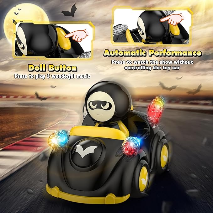NQD Bat Remote Control Car for Toddlers, RC Cars with Music and Lights, ABS Material RC Cartoon Race Car Toys for Kids Birthday Gifts for Boys