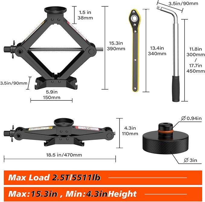 Car Jack for Tesla Model Y Model 3, IMAYCC 2.5 Ton Tesla Car Jack Kit with Pucks/Pad, Scissor Jack for Model Y/3/S/X Spare Tire Repair Tools, Tire Changing Kit for Tesla Vehicles.