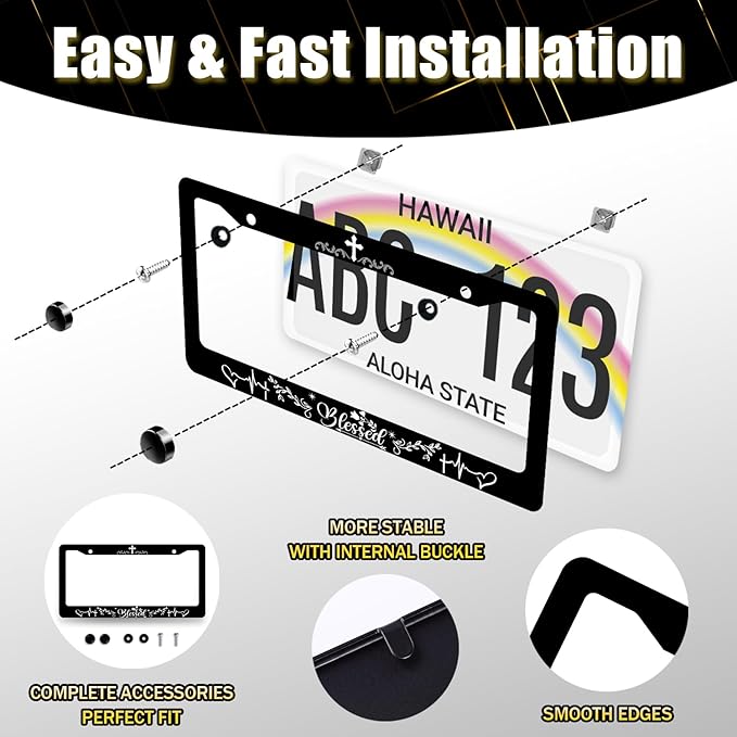 Blessed License Plate Frame Christian License Plate Stainless Steel Funny Accessories Cars Decor 12.2 X 6.2 Inch with 2 Holes and Screws Fits Standard Us Ca Vehicles
