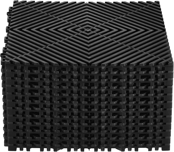 VEVOR Interlocking Drainage Mat, 12” x 12” Modular Interlocking Cushion, 12 Pcs Splicing Drainage Mats, Non-Slip Black PP Drainage Floor Tile and Shower Mat, for Garage, Garden, Kitchen & Outdoor