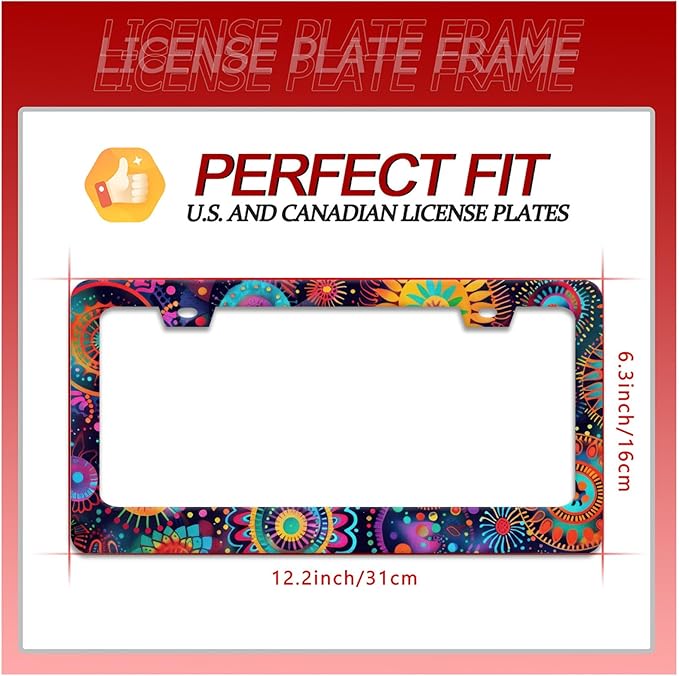 Fantasy Colorful Mandala License Plate Frame Boho Flowers License Plate Holder Funny Personalise Car Stainless Stee Decorative Parts for Standard Us Canada Vehicles 12x6 Inch for Women Men