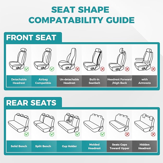 Car Seat Covers Full Set - Universal Seat Covers for Cars SUV Truck – Faux Leather Automotive Seat Covers, Breathable & Waterproof Front and Rear Seat Protectors, Fit for Most Cars-BlackGrey
