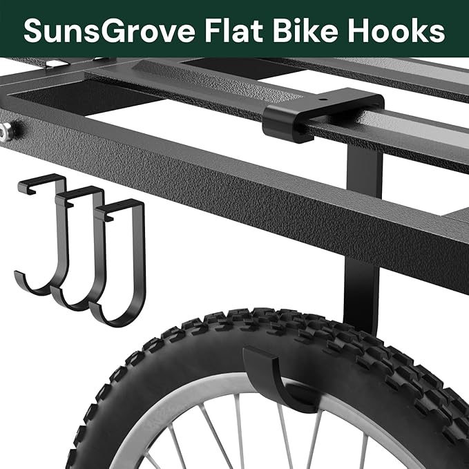 SunsGrove Heavy-Duty 4-Pack Overhead Garage Ceiling Storage Hooks, Add-On Storage Flat Hook Accessory for Hanging Bikes and More, Supports Up to 53lbs