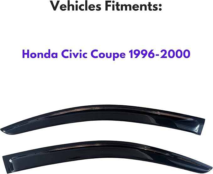KPY Window Visor Compatible with Honda Civic Coupe 1996-2000, 2PC Rain Guard Side Window Vent Deflectors Tape-On Style, 1996 1997 1998 1999 2000