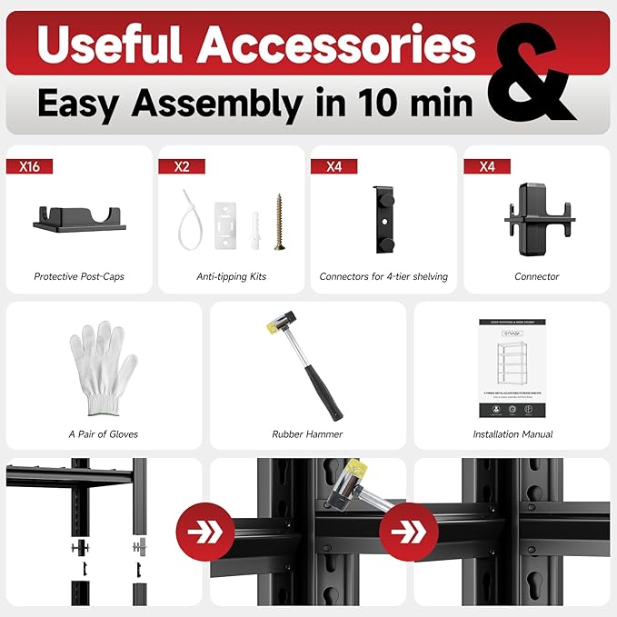 5-Tier 60”W x 24”D x 78”H Garage Shelving Adjustable Metal Storage Shelves 3000LBS Garage Shelving Heavy Duty Utility Shelf Unit Storage Racks for Warehouse(Black)