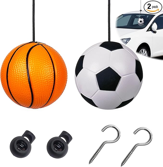 2 Pack Garage Parking Aid,Garage Car Stop Indicator,Garage Parking Assist Stop Ball,Parking Ball Guide System,Double Car Parking Aid with Telescopic Adjustable Length(basketball shape+soccer shape)