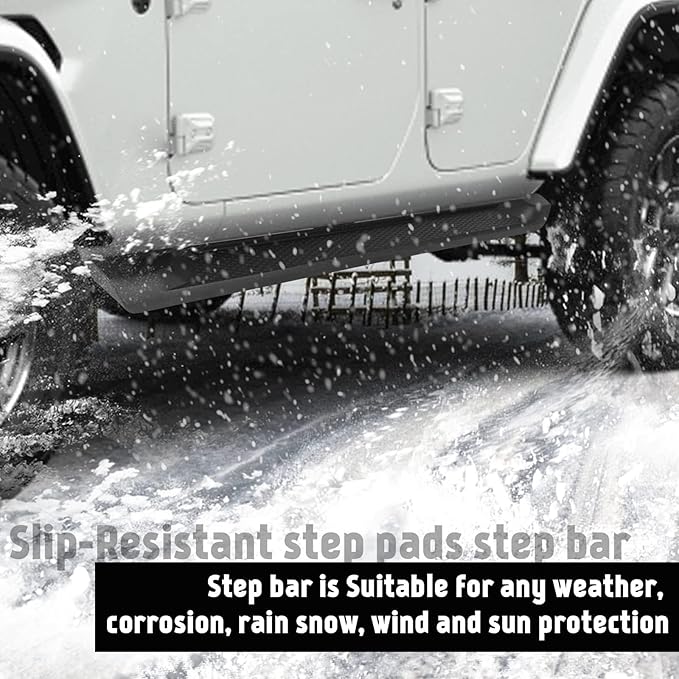 PZ 7" Running Boards Compatible with 2018-2025 Jeep Wrangler JL 4 Door, Matte Black Side Steps Nerf Bars