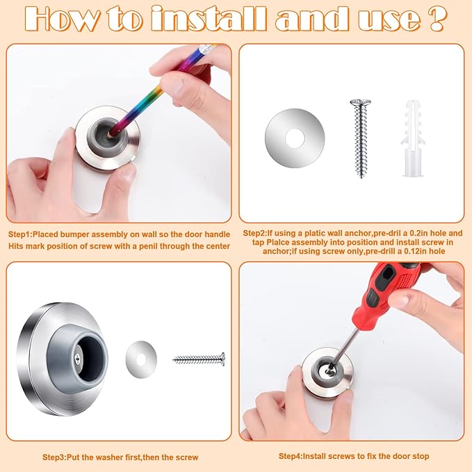 Blulu Concave Wall Door Stopper Door Bumper Stainless Steel Wall Protector Flush Bumper with Grey Rubber Concave Knob Cover Stopper(Silver, Black,2 Pieces)