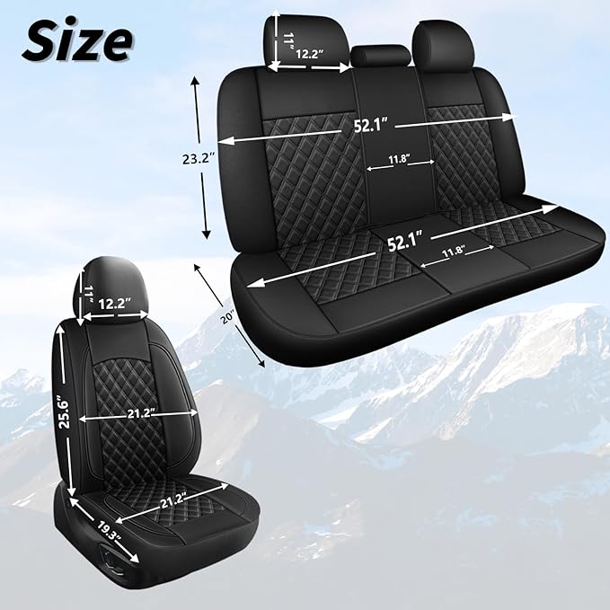 Leather Car Seat Covers,Breathable and Waterproof Napa Leather Automotive Seat Cover,Universal Interior for Cars,Sedans,SUVs,Vans,Trucks(Front Seat,Black,N3)