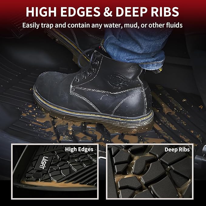 LASFIT Floor Mats for Jeep Compass 2017-2025 All Weather TPE Custom Fit Car Mats Floor Liners 1st & 2nd Row, Black