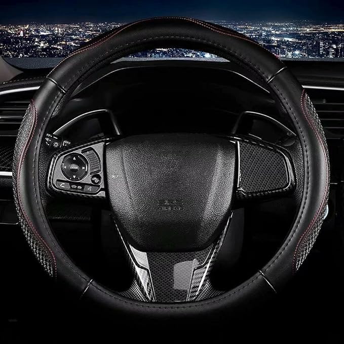 Leather - Car Steering Wheel Cover 15 inch Universal Fit Microfiber Steering Wheel Cover Anti-Slip, Soft, Breathable, Full Surround Car Wheel Cover (Red)