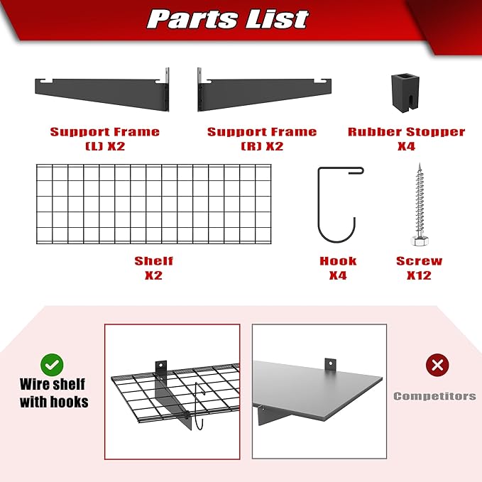 WALMANN 2 Pack Garage Wall Mount Shelves, 45x15 inch Wall Mounted Storage Shelves for Garage Heavy Duty Wall Shelving, Holds Up to 220 Lbs(Black)