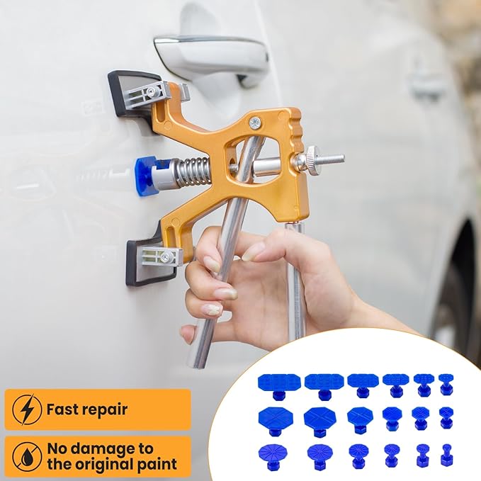 Dent Puller, Paintless Dent Removal Kit – All-in-One Car Dent Puller Kit with Golden Lifter–Dent Repair for Hail, Dings