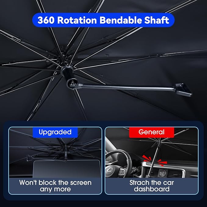 helloleiboo Foldable Car Windshield Sun Shade Umbrella 360°Rotating 55"x30"Sunshade for Car Windshield Front Window Reflective Polyester Blocks Heat Automotive Interior Sun Protection for Cars Trucks