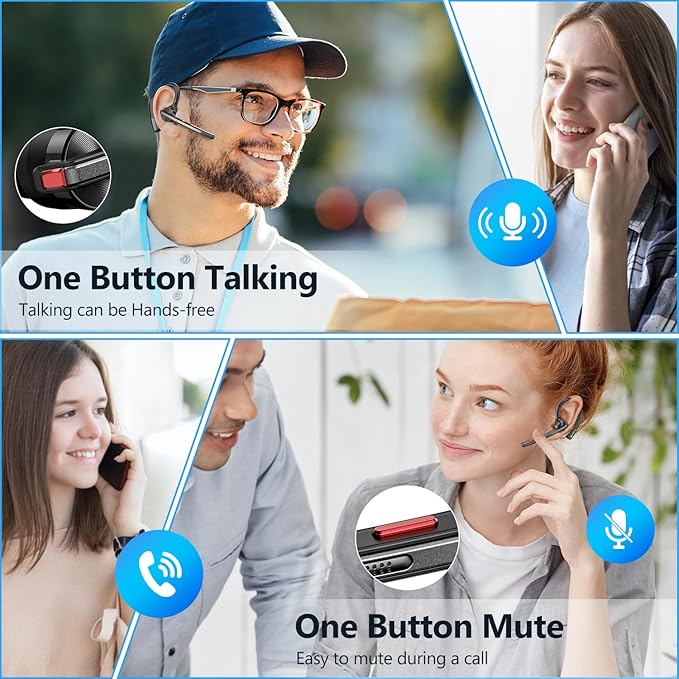 New bee Bluetooth Headset, Wireless Bluetooth Earpiece for Cellphone with 500mah Charging Case 80h Playtime V5.2 Dual Mic Noise Cancelling Hands-Free Earphones for Office Driver