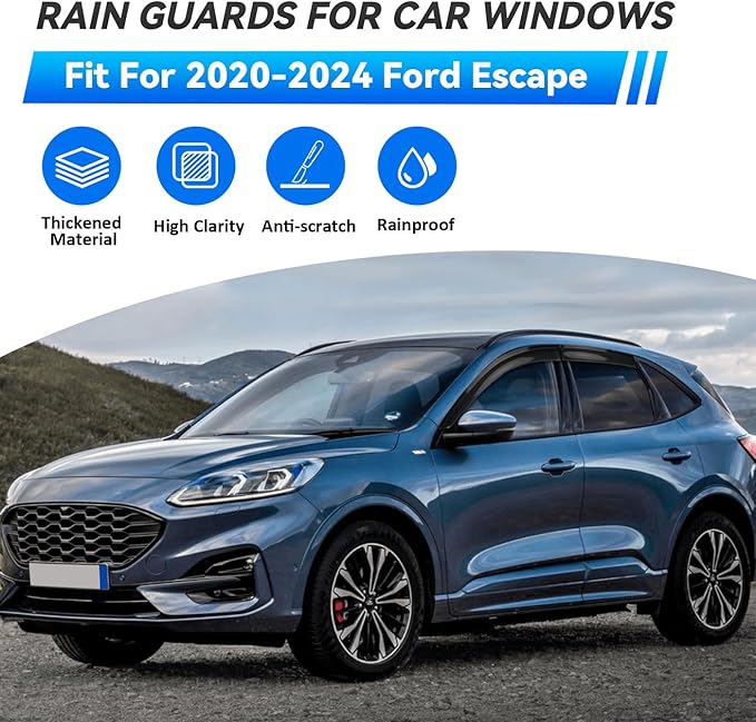 4pcs Window Visors Compatible with 2020-2025 Ford Escape Front+Rear Smoke Tint Sun/Rain Guard Outside Mount Tape-On Vent 2021 2022 2023 2024