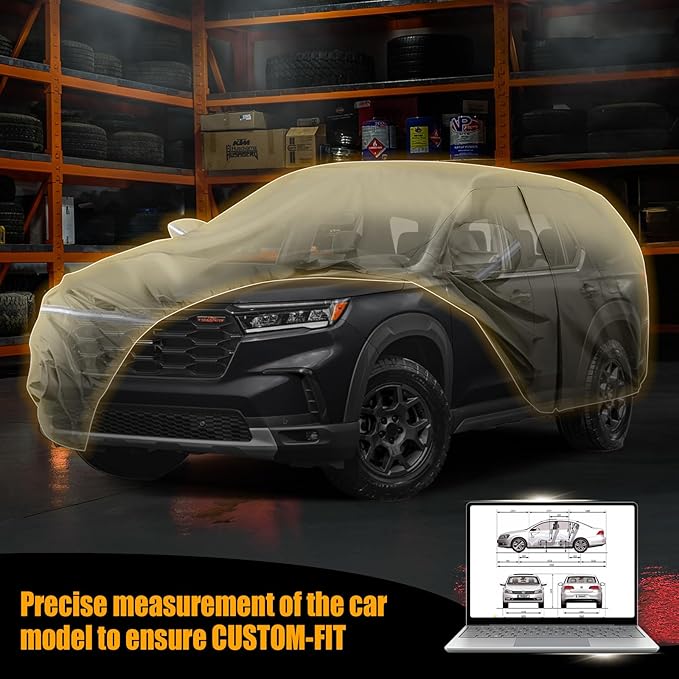 Waterproof Car Covers Replace for 2002-2025 Honda Pilot, Multilayer Heavy Duty with Cotton Liner All Weather Custom-fit Car Cover with Zipper Door, Windproof Bands for Snow Rain Dust Protection