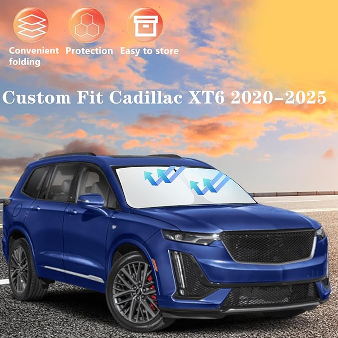 Windshield Sun Shade for for Cadillac XT6 2020-2025 4-Layer Front Window Shade Custom Sun Visor 240T Shade Blocks UV Keep Your Car Cooler