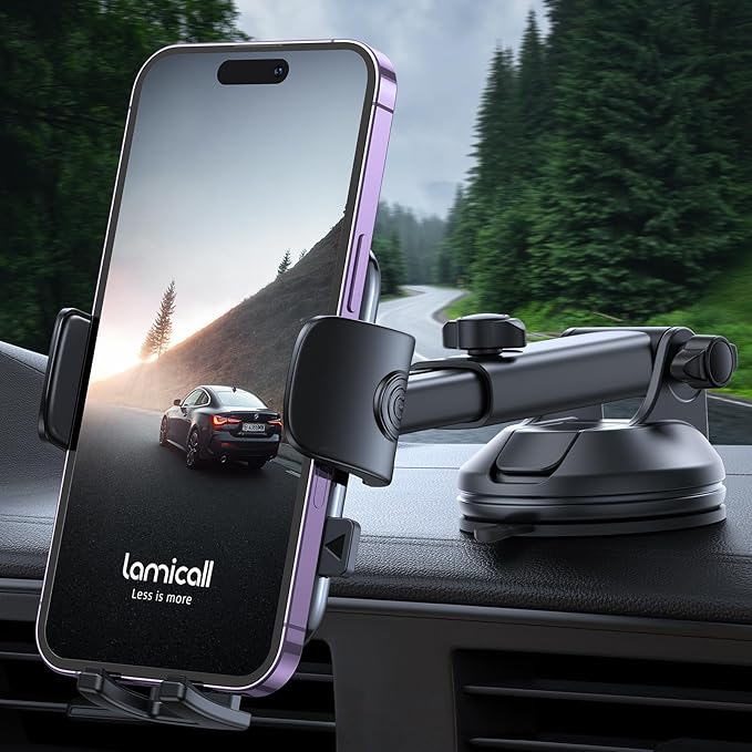 Lamicall Cell Phone Holder Car - [Ultra 70LBS Suction] Phone Mount for Car Quick Release Adjustable Car Phone Holder Mount Dashboard for iPhone Smartphone (Dark Grey)