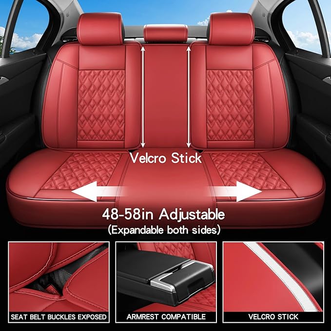 Car Seat Covers Full Set, Leather Seat Covers for Cars, Car Seat Protector Waterproof, Non-Slip Car Interior Covers Fit for Most Cars, SUV, Vans, Trucks,5Seaters,Full Set,Wine-Red