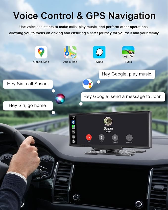 Carplay Screen for Car, 10.26’’ HD Wireless Apple Carplay & Android Auto Touch Screen, with Backup Camera, Car Play Radio Screen, GPS Navigation/Mirror Link/Voice Control/Bluetooth/FM, Plug & Play