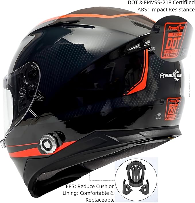 Full Face FreedConn Motorcycle Helmet Bluetooth 5.0 Integrated 2 Way Intercom DOT FMVSS-218 Rated Motorbike Helmet Communication with Dual Visor MP3 for Men Women New EPS