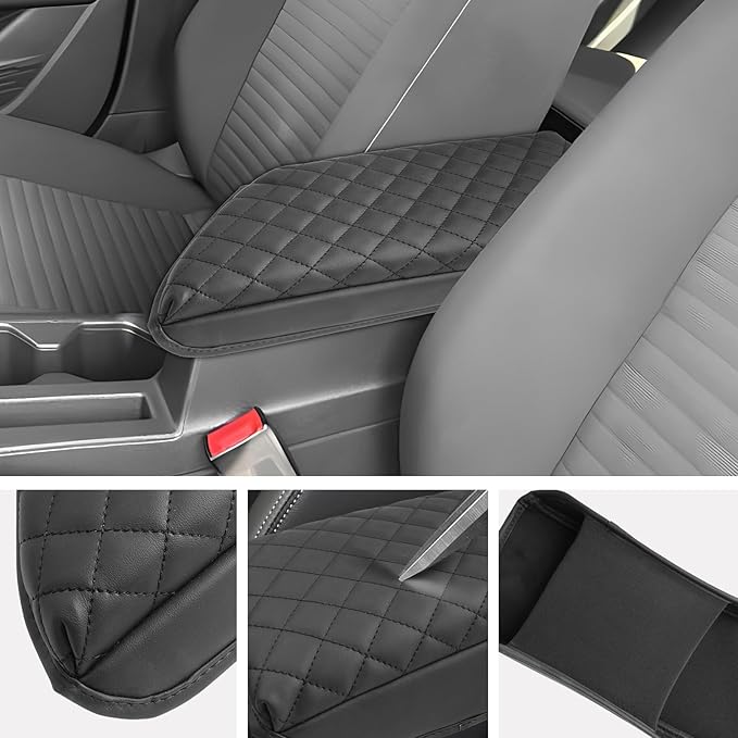SXCY for 2020-2025 VW Jetta Armrest Cover for Volkswagen Jetta 2025 Accessories 2020-2024 2025 Jetta Center Console Cover 2025 Jetta Middle Console Cover (Black Checkered Pad)