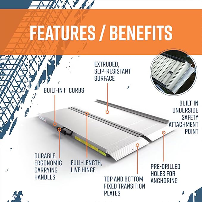 EZ-ACCESS TRAVERSE Singlefold Portable Loading Ramp Heavy Duty Aluminum Safe Non-Slip Platform with Carrying Handles, 4 Foot, Silver