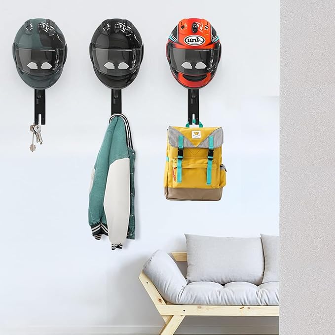 aiGear Motorcycle Helmet Holder, 180°Rotatable Motorcycle Helmet Rack with Double Hooks, Space Aluminum Motorcycle Helmet Holder Wall Mount for Motorcycle Bike Coats, Baseballs, Rugby Helmet (2 Pack)