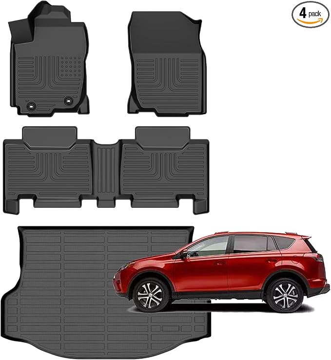 for Toyota RAV4 Floor Mats 2018 2017 2016 2015 2014 2013(Not for Hybrid or Prime),Car Mats for Toyota RAV4 All Weather Floor Mats Cargo Liner Accessories Rubber Car Mat 2013-2018