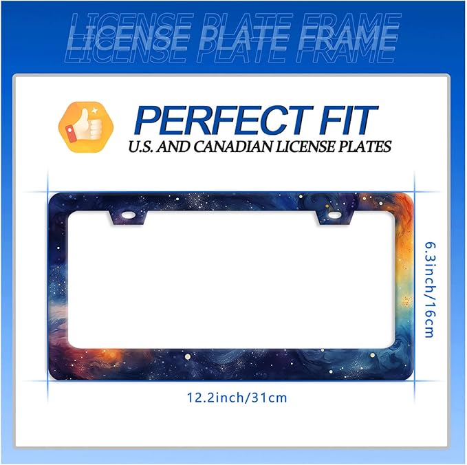 Watercolor Galaxy License Plate Frame Colorful Starry Sky License Plate Stainless Steel Funny License Plate Holder Men Women Galaxy Car Accessory Decoration 12.3" x 6.3"
