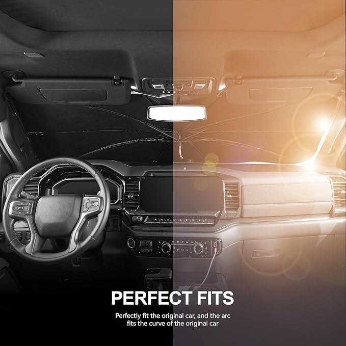 2019-2025 Upgraded for Chevy Silverado 1500 Sunshade, Portable Foldable Sunshade, [Nano Ice Crystals Coating] UV Protection, Keeps Interior Cool (for Chevy Silverado 1500 2019-2025)