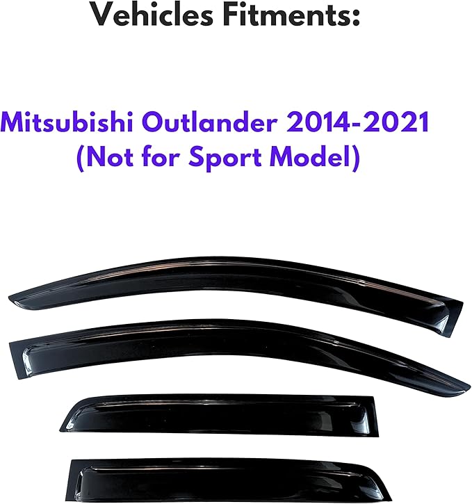KPY Window Visor Compatible with Mitsubishi Outlander 2014-2021, 4PC Rain Guard Side Window Vent Deflectors Tape-On Style, 2014 2015 2016 2017 2018 2019 2020 2021 (Not for Sport Model)