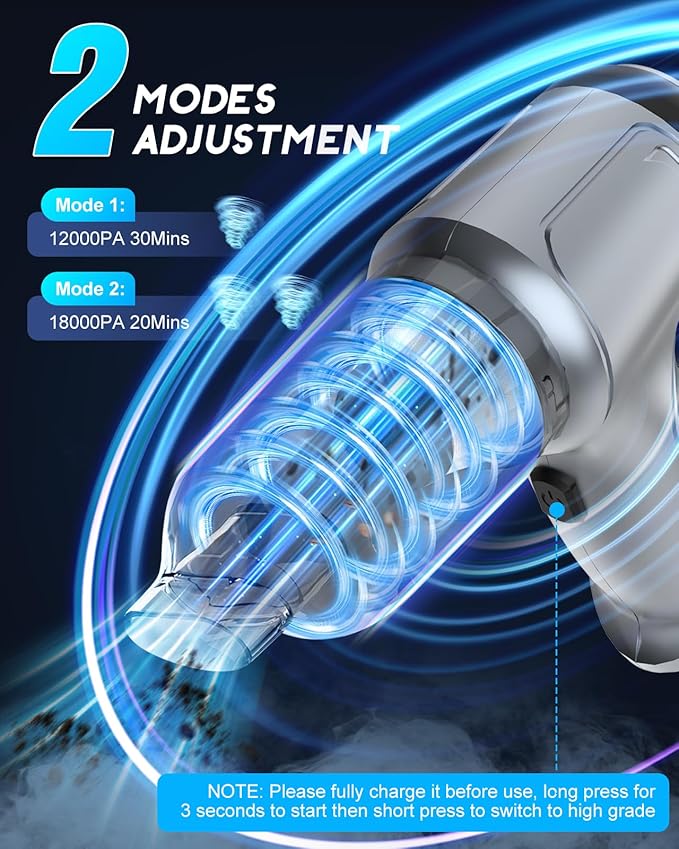 Meteralla 18000Pa Car Vacuum Portable Cordless, 5000mAh High Power Cordless Vacuum Cleaner, 120W Portable Vacuum for Car, Office, Pet and Home Cleaning