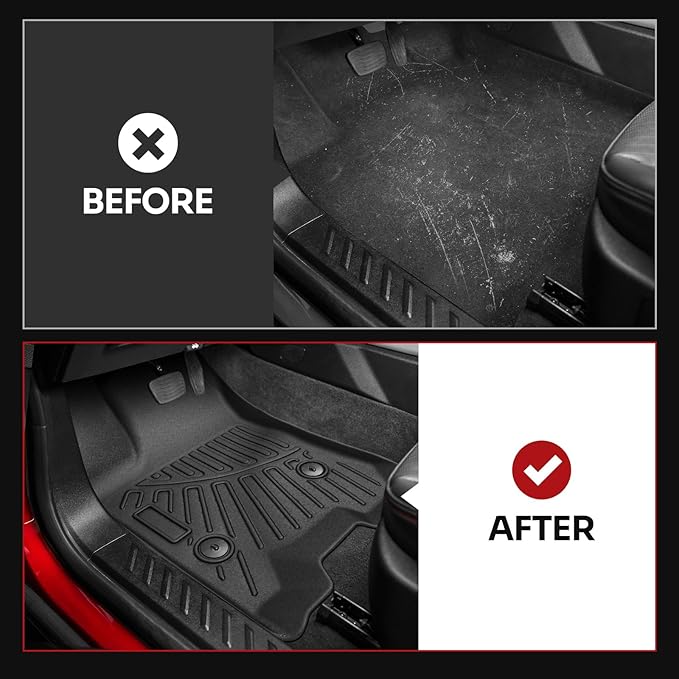 Powerty Floor Mats for 2023-2025 Chevy Colorado/GMC Canyon Accessories, All Weather Car Liners TPE Truck Mats, 1st & 2nd Row Black