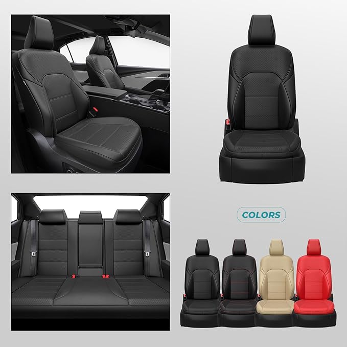 Leather Seat Covers for Toyota Camry 2025 LE SE Hybrid - Custom Fit Car Seat Cover Full Set, Luxury Waterproof Interior Accessories, Breathable Automotive Cushion Protectors, Black