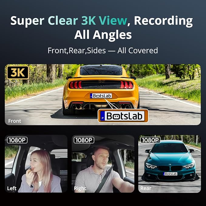 3K 4 Channel Dash Cam, 560° All-Sides View, Front and Rear Inside Car Camera with 3.18”Touch Screen, Dash Camera 24/7 Parking Mode, Built-in GPS 5.8G WiFi Night Vision Voice Control, Free 128GB Card