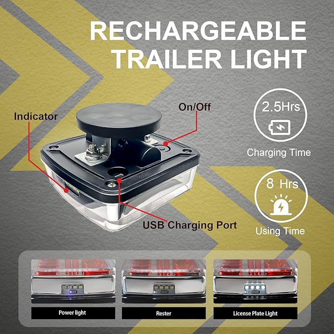 Agrieyes Wireless Trailer Lights, Magnetic LED Trailer Light Rechargeable, Portable Tow Lights Kit for Trucks, Wrenker, Boat, RV, Caravan, DOT Compliant