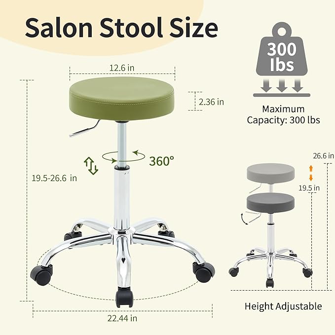Tattoo Stool with Wheels,Adjustable Rolling Massage Chair19.5’’-26.6’’, Green Salon stools for Hair Stylist (Green)