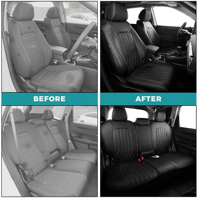Seat Covers for Honda CRV 2017-2022 EX/EXL/LX/Sport/Touring/Special Edition, Hybrid & Gas,1:1 Custom Fit Leather Seat Covers Full Set - Black