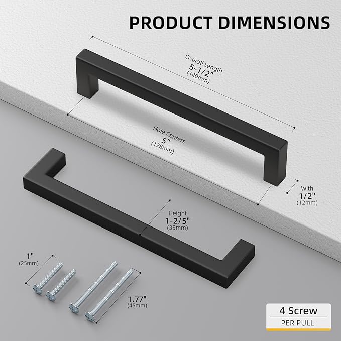 Goldenwarm 2Pack Black Drawer Handle Cabinet Pull Black Kitchen Cabinet Handles Stainless Steel 5in Cabinet Hardware Modern Hardware for Kitchen and Bathroom Cabinets Cupboard