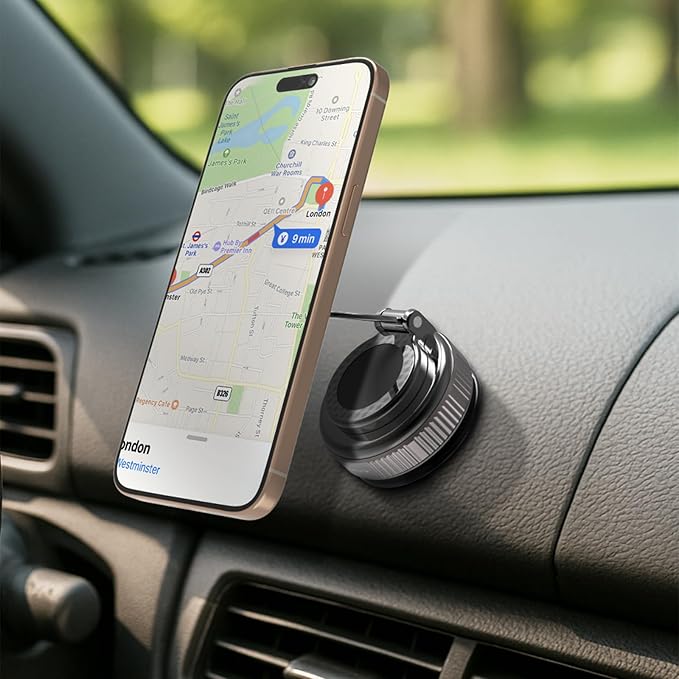EnerCharge Magnetic Car Phone Holder, with 360° Adjustable & 3-Fold Extension, Upgraded Vacuum Suction Cup Cell Phone Mount for Car/Gym/Kitchen/Shower (Aluminum Alloy)
