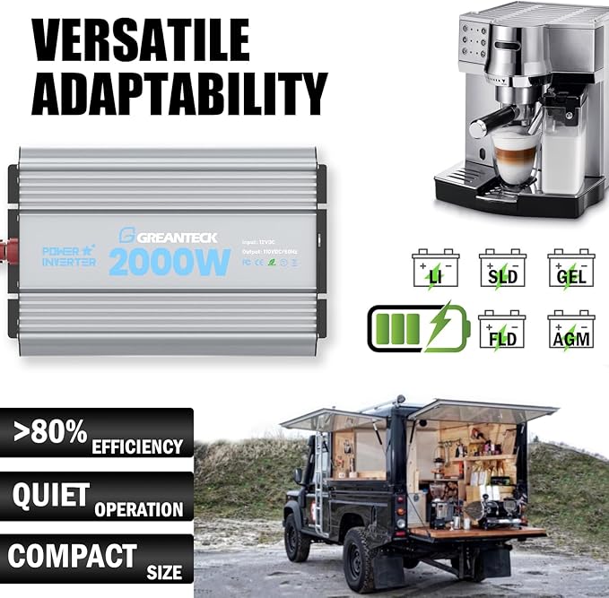 2000 Watt Power Inverter Modified Sine Wave, DC 12V to AC 110V 120V Converter with Dual Sockets, USB Port, LED Display for RV Truck Boat Solar Car Emergency Off Grid