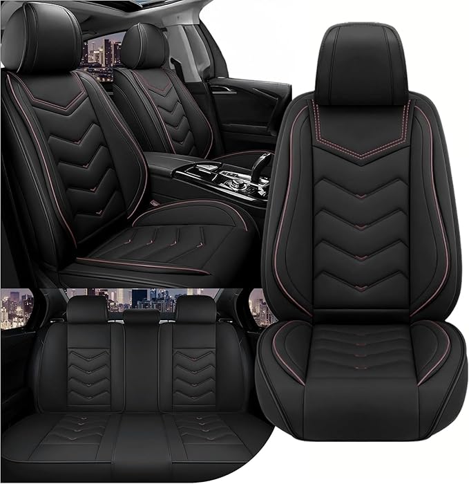 Car Seat Covers for Chrysler Pacifica 2004-2025, Stylish Sport Seat Cover, Premium Nappa Leather Car Seat Cover. Automobile Seat Covers Sets.(Standard 5 Seats/Black)