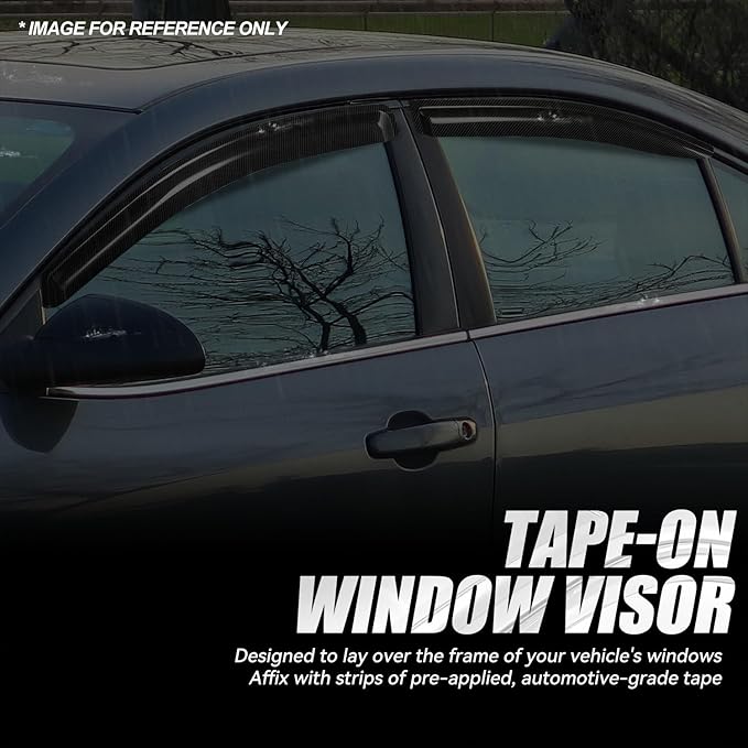 Auto Dynasty 4Pcs Carbon Fiber Pattern Window Visors Compatible with 2005-2010 Pontiac G6, Tape-On Front & Rear Window Deflectors Rain Guards Sun Wind Air Side Vent Shade, Glossy Black