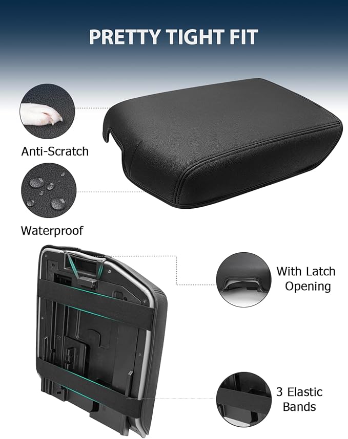 Center Console Cover for Toyota Tundra Accessories 2007-2013 & Toyota Sequoia 2008-2022, Vinyl Leather Car Armrest Protector, Anti-Scratch, Black