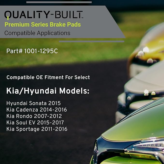 Premium Ceramic Front Brake Pads (1001-1295C) Compatible with Hyundai Sonata 2015-2015, Kia Cadenza 2014-2016, Kia Rondo 2007-2012, Kia Soul EV 2015-2017, Kia Sportage 2011-2016