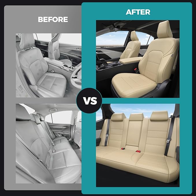 for Toyota Camry Seat Covers XSE XLE 2025 - Custom Fit Car Seat Covers Full Set, Leather Seat Covers for Cars, Waterproof Car Seat Cover, Beige