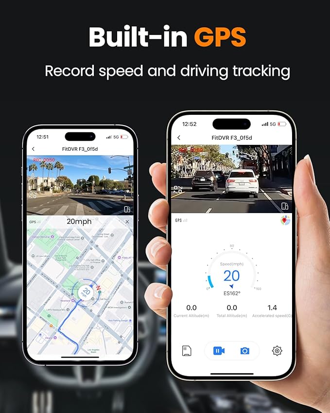 4K 3 Channel Dash Cam, 2160P+1080P+1080P Front and Rear Inside Car Camera with 64GB Card, WiFi Built-in GPS, 3“ IPS Screen, IR Night Vision, G Sensor, WDR, 24/7 Parking Mode(F3)