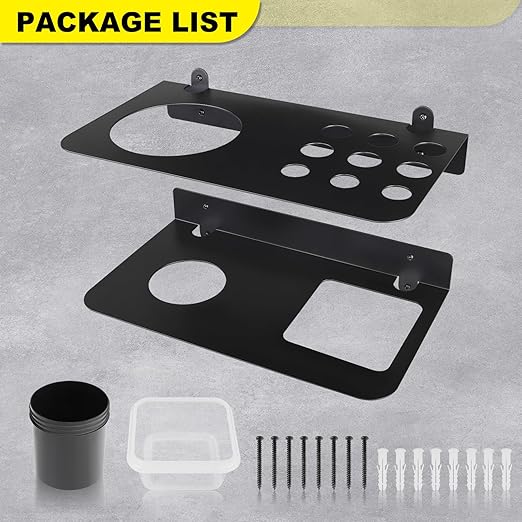 Coolant Funnel Kit Holder Storage Rack Includes 2 Plastic Removable Drip Cups, Wall Mount Fluid Drain Funnel Kit Organizer Bracket for Enclosed Race Trailers, Automotive Garage Shop, Black